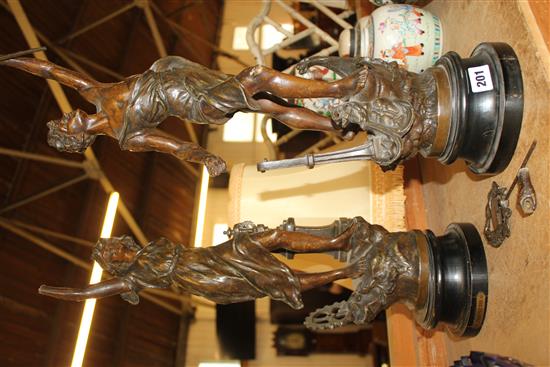 Pair 19th century French bronzed spelter figures of dancing girls